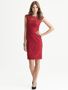 Lace Sheath | Banana Republic Cheap Cocktail Dresses, Red Cocktail Dress, Event Outfit, Red Lace Dress, Dresses Dresses, Lace Sheath Dress, Banana Republic Dress, Work Clothes, Modern Outfits