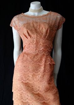 Sorry, due to illness I haven't been blogging but hopefully am back on track now.  I wanted to share this divine vintage 50s salmon lace dr... Lace Dres, Vintage Fashion 1950s, Clothes Black, Dresses Online Shopping, Fashion 1950s, Dress Clothes, Back On Track, Womens Dress, 50s Fashion