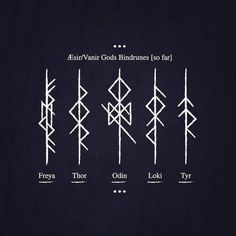 four different types of viking symbols on a black background with white writing in the middle