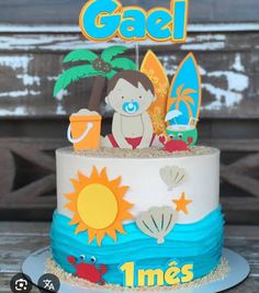 Pool Party Cakes, Fondant Flower Tutorial, Beach Cake, Tropical Birthday Party, Tropical Birthday, Fondant Flowers, Paper Cake, Birthday Party Cake, Baby Cake