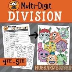 Halloween Math - Multi-Digit Division 4th & 5th grade - Monster Doodle Activity