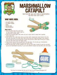 an advertisement for marshmallow catapult with instructions on how to use it