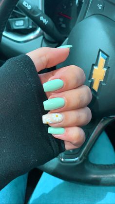 Green Square Nails, Nails 2022 Spring, Spring Nails 2022, Nails Acrylic Coffin, Mint Nails, Aqua Nails, Summer Gel Nails, Ombre Acrylic Nails