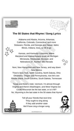 the 50 states that rhyme song lyrics