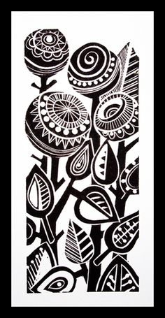 a black and white drawing of flowers