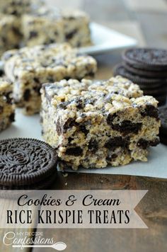 cookies and cream rice krispie treats with oreos