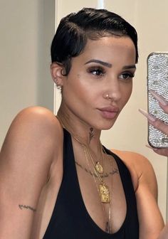 Short Slicked Back Hair, Tanaya Henry, Shave Head, Curly Pixie Hairstyles, Bob Pixie, Black Energy