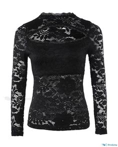 OrcaJump - Elegant Crochet Lace Cutout Long Sleeve Blouse Fall Crochet Lace Stretch Tops, Fitted Crochet Lace Top For Winter, Fitted Long Sleeve Crochet Party Top, Fitted Lace Winter Top, Fitted Long Sleeve Crochet Top For Party, Fitted Crochet Top For Fall Party, Elegant Crochet, Lace Cutout, Lace Top Long Sleeve