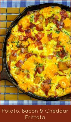 a bacon and cheddar frittata in a cast iron skillet