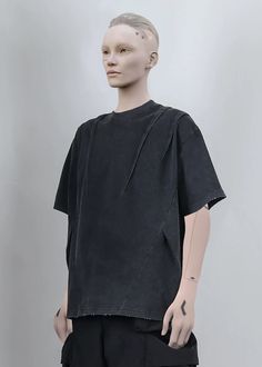 PERDUSTUDIO® Techwear Grunge Tees Washed Black Short Sleeve Top For Streetwear, Oversized Black Techwear T-shirt, Edgy Streetwear Tops With Crew Neck, Edgy Streetwear Crew Neck Tops, Edgy Crew Neck Top For Streetwear, Urban Washed Black Tops For Streetwear, Edgy Relaxed Fit Tops For Streetwear, Cyberpunk Short Sleeve T-shirt For Streetwear, Cyberpunk Short Sleeve Tops For Streetwear