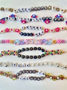 Bracelets For Eras Tour, Birthday Friendship Bracelet, Friendship Bracelet Bead Patterns, Friendship Bracelets Patterns Beads, Easy Eras Tour Bracelets, Taylor Swift Bracelet Ideas Songs, Taylors Version Bracelet, Eras Bracelet Ideas Funny, Swift Bracelet Ideas