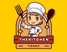 the kitchen logo with a chef holding a spoon and fork