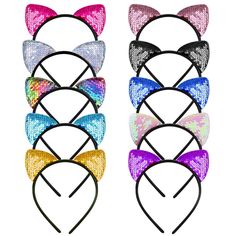 PRICES MAY VARY. SIZE: The headbands diameter are 12 cm/ 4.7 inches, the total length is 14 cm COLORS: The headbands have 10 colors, there are purple, black, rose red, gold, royal blue, light blue, multicolored, pink, white and silver ELASTICITY: The headband is elastic and fits the head circumference of most people SEQUINS: The sequins can be flipped, flipping the sequins directly with your fingers, and the other side is another color. You can flip some small patterns yourself APPLICATION: Cute Kitten Party, Cat Headband, Kitten Birthday, Cat Ear Headband, Crown For Women, Hair Accessories For Girls, Cat Ears Headband, Kitty Party, Headband Styles