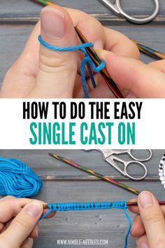 someone crocheting together with yarn and scissors to make the easy single cast on