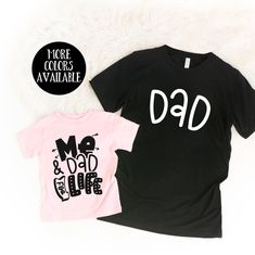 This set is the sweetest for the mom and the kid!! The mom tee is a unisex bella+canvas tee - the baby bodysuit would be a Carter's bodysuit and the tshirt is a kavio brand tee, cotton/poly blend, which fits true to size - if in doubt - please size up! If you like any other colors, please message me. **PLEASE NOTE** Colors may appear slightly different on some computer/phone screens than what they actually are. **CARE INSTRUCTIONS** ♥ Wash and dry inside out ♥ Wash using a mild soap ♥ Wash in co Playful Father's Day T-shirt For Family, Playful Short Sleeve Tops For Father's Day, Playful T-shirt For Father's Day, Playful Father's Day Family T-shirt, Cute Family Shirt With Letter Print, Cute Letter Print Tops For Family Events, Funny Print Top For Father's Day Family Occasion, Funny Print Top For Father's Day, Funny Print Tops For Family On Father's Day