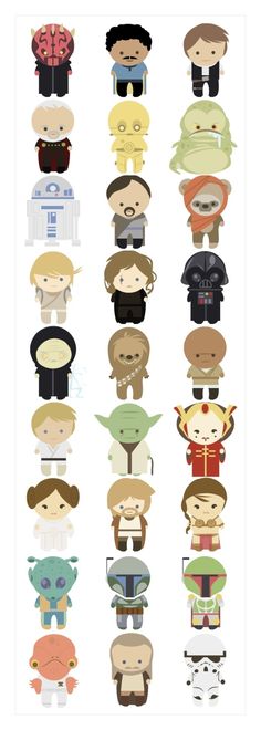 the star wars characters are shown in different colors and sizes, including one for each character