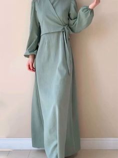 Description SKU: 6624010212522 Material: Polyester Thickness: Normal Size : M-2XL Style: Leisure/Casual Season: Spring/Summer/Autumn Product Type: Dress The size is measured by hand, there may be 2-3cm difference due to manual measurement. Solid Color Long Sleeve Maxi Dress For Vacation, Long Sleeve Solid Color Maxi Dress For Beach, Casual Wrap Maxi Dress For Beach, Blue Wrap Maxi Dress For Spring, Modest Long Sleeve Maxi Dress For Beach, Modest Long Sleeve Beach Dress, Beach Modest Long Sleeve Maxi Dress, Modest Green V-neck Maxi Dress, Casual Wrap Maxi Dress For Summer