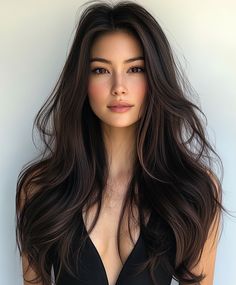 Chic Face-Framing Layers with Dark Fall Hair Colors Asian. Face Framing Highlights Dark Brown Hair, Soft Face Features, Best Hair Color For Asian Women, Long Asian Hairstyles, Brown Asian Hair, Framing Hairstyles, Hair Face Framing Layers, Asian Hair Color, Dark Fall Hair Colors