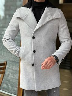 Gray Wool Coat With Lapel Collar For Winter, Gray Wool Coat With Lapel Collar And Button Closure, Gray Wool Coat With Lapel Collar, Gray Wool Long Sleeve Coat For Office, Gray Single-breasted Wool Coat For Fall, Gray Single-breasted Wool Coat, Gray Long Coat Blazer For Winter, Gray Wool Coat With Button Closure, Winter Gray Blazer With Double Button Closure