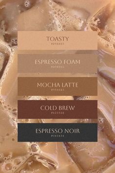 This palette captures the inviting tones of iced coffee drinks, blending light, creamy hues with rich, bold accents. The color names evoke the cozy, indulgent experience of an artisanal café.  ‎  ‎This versatile palette would work beautifully for a variety of design applications, from packaging and branding to interior decor and fashion. ‎  ‎‎  coffee colors, coffee, christmas, color palette,color palette collection, color, colors, color inspo, inspiration, moodboard, graphic design, brand color, logo color, branding, brand, color palette collection, color combination, tones, pantone, color theory, aesthetic Chai Color Palette, Coconut Color Palette, Coffee Color Palette Aesthetic, Espresso Color Palette, Mocha Mousse Pantone, Coffee Colour Palette, Cafe Color Palette, Bakery Color Palette, January Color Palette