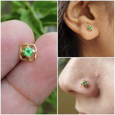 14k Gold Natural Emerald Indian Nose Ring And Women Stud Piercing , Daily Wear Studs , Emerald Nose Ring GEMSTONE DETAILS : ✦ Gemstone : Emerald ✦ Gemstone Type : Natural ✦ Gemstone Size : 3 mm ✦ Gemstone Shape : Round ✦ Number of Gemstones : 1 ✦ Gemstone Weight : 0.15 Carat ✦ Gemstone Grade : AAA METAL DETAILS : ✦ Metal : 14K/18K Gold ✦ Metal Color : Yellow / White / Rose Gold ✦ Setting : Prong Setting ✦ Box : Yes SHIPPING DETAILS : ✦ Production time : 3-4 days ✦ Delivery time : 7-8 days ✦ Expedited shipping : Available ✦ Expedited shipping service : UPS ✦ Expedited shipping time : 5 days ✦ Expedited shipping cost : 70$ CUSTOMISATION DETAILS : We can customize any piece of fine jewelry. You can simply message us on Etsy or drop a text at +91-9256366933 (WhatsApp/iMessage) or click on the Hypoallergenic 14k Gold Green Jewelry, Hypoallergenic Green 14k Gold Jewelry, Hypoallergenic Green Jewelry For Weddings, Hypoallergenic Yellow Gold Jewelry For May Birthstone, Yellow Gold Internally Threaded Rings For Gift, Daily Wear Studs, Stud Piercing, Indian Nose Ring, Rainbow Sapphires