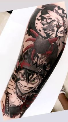 an arm with some anime characters on it