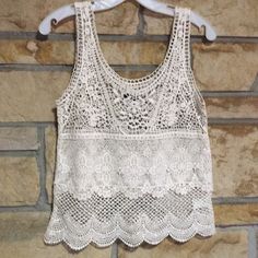 - Lace Tank Top - Front And Back Almost Identical, Back Is Pic ( Second Pic) With Tag Out. - Fabric :100% Cotton , Dry Clean - Casual Cream Crochet Top With Lace, White Crochet Lace Tank Top For Spring, Casual White Crochet Lace Tank Top, Cream Crochet Lace Top For Summer, Summer Cream Crochet Lace Top, Cream Lace Crochet Top For Summer, Casual Off White Crochet Top For Summer, Casual Off White Lace Tops, Casual Off-white Lace Tops