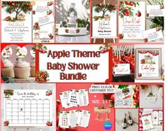 the apple theme baby shower bundle is shown