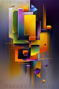 an abstract painting with different colors and shapes