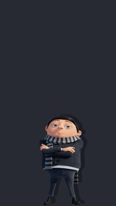 an animated character is standing in front of a black background