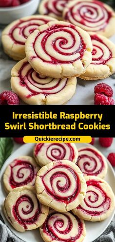 some raspberry swirl shortbread cookies on a plate