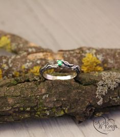 a close up of a ring on a tree branch