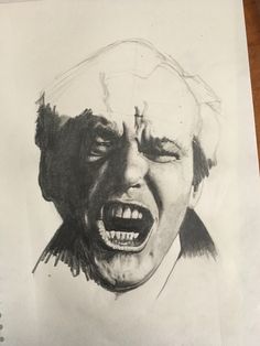 a drawing of a man with his mouth open