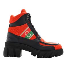 Elevate Your Style With Gucci Wool Calfskin Interlocking G Boots. Crafted In Italy, These Boots Feature A Striking Bitter Orange Color That Adds A Bold Touch To Your Outfit. With A 2-Inch Stacked Heel And A Unique Blend Of Wool And Calfskin, They Are Both Stylish And Comfortable. The Interlocking G Logo, House Web Ribbon, And Silver Hardware Create A Captivating Multicolor Texture Finish. The Substantial Sole Thickness Of 3.3 Cm And A Heel Height Of 7 Cm Make These Boots A Standout Addition To Y Gucci Interlocking G Boots, Gucci Leather Boots For Winter, Gucci Black Winter Boots, Lana Gucci, Gucci Boot, Gucci Booties, Logo House, Brown Suede Ankle Boots, Black Leather Shorts