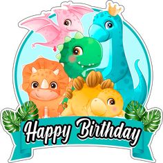 a happy birthday card with cartoon dinosaurs