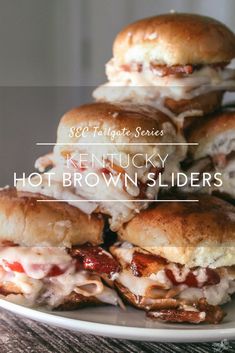 several sandwiches stacked on top of each other with the words kentucky hot brownsliders