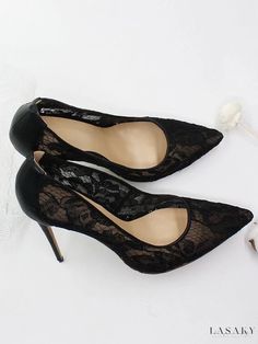 Lasaky - Elegant Lace Bridal Pumps for Women - Stunning Stiletto Heels with Pointy Toe in Classic Black Heels High Classy, Lace High Heels, Bridal Pumps, Black And White Heels, Wedding Pumps, Pointy Toe Shoes, Wedding Shoes Lace, Mesh Heels, Super High Heels