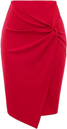 Kate Kasin Wear to Work Pencil Skirts for Women Elastic High Waist Wrap Front Red, X-Large at Amazon Women’s Clothing store Pencil Skirt Outfits Casual, Skirt Outfit Casual, Bodycon Pencil Skirt, Red Pencil, Skirt Maxi