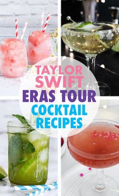 four different cocktails with text overlay that reads taylor swift eras tour cocktail recipes