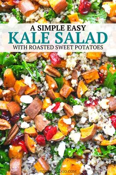 kale salad with roasted sweet potatoes and pomegranates