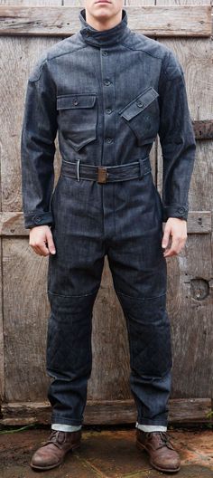 Small-Batch Denim Designs: Photo Men Overall, Red Jacket Leather, Selvage Denim, Retro Mode, Cooler Look