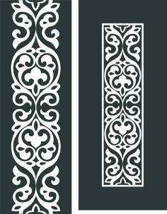 two decorative panels with an intricate design on the front and back panel, one in white