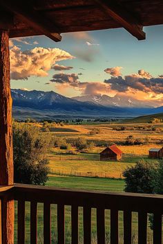 a view of the mountains from a porch