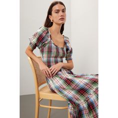 Multicolor plaid cotton (100% Cotton). A-line. Short sleeves. Square neck. Pull on. 46" from shoulder to hemline. Imported. Hill House Home, Holiday Soiree, Nap Dress, Hill House, Rent The Runway, House On A Hill, Closet Designs, Green Print, Home Free