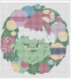 a cross stitch pattern with an image of a cat and flowers in the center on a white background