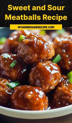 sweet and sour meatballs recipe in a white bowl