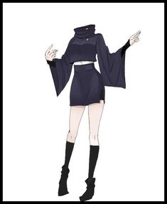 a drawing of a woman in a skirt and hoodie with her hands out to the side