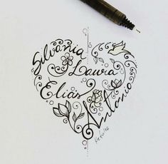 a drawing of a heart with writing on it