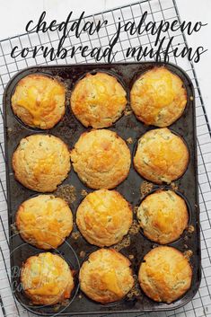 cheddar jalapeno cornbread muffins in a baking pan