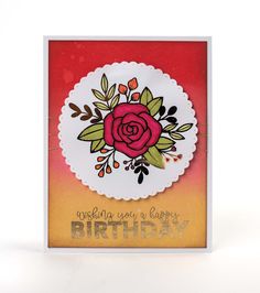 a birthday card with a red rose on it